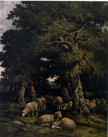 「森の中の羊飼いと羊の群れ」